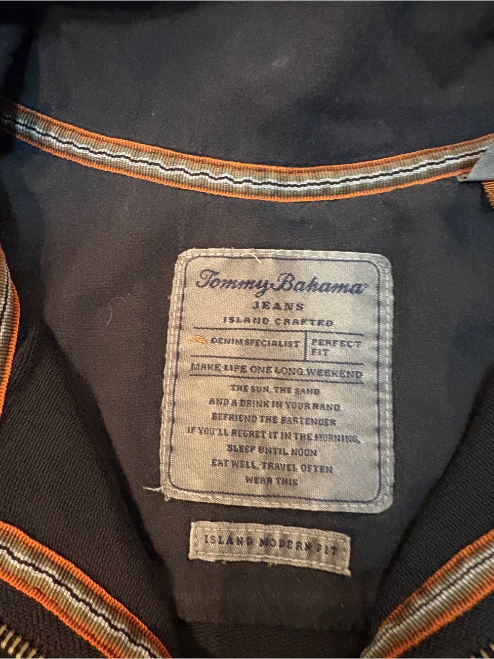Tommy Bahama Black Jacket with Orange and Cream Trim